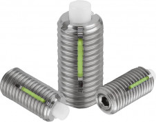 Ball lock pins – Spring plungers with internal hexagon and flattened POM pressure pin, stainless steel, LONG-LOK locking